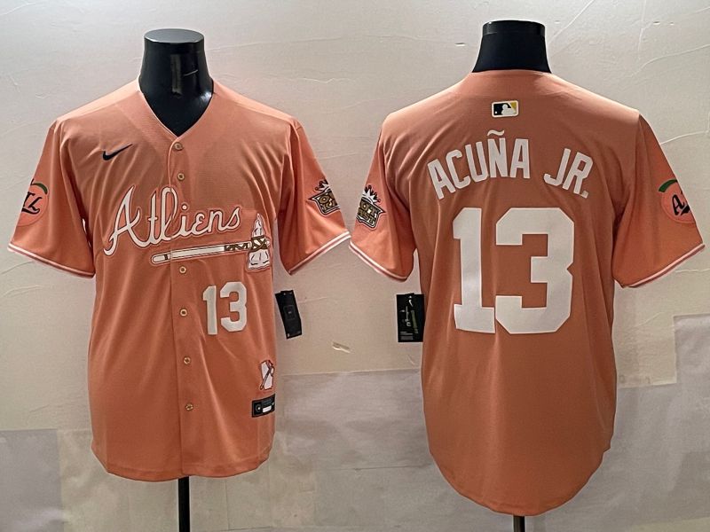 Men Atlanta Braves 13 Acuna jr Orange Five generations Joint Name 2025 Nike MLB Jersey style 2